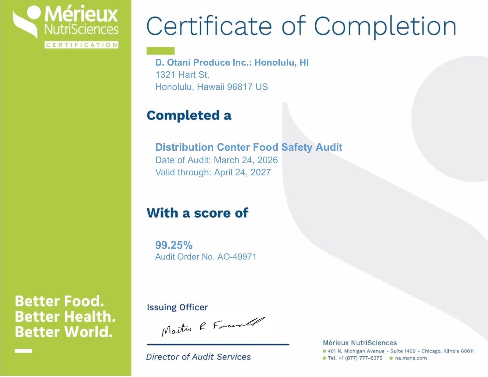 D. Otani Produce 2026 Food Safety Certification preview